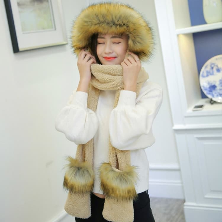 Autumn and Winter One-piece Warm Scarf Gloves Bomber Hats for Women