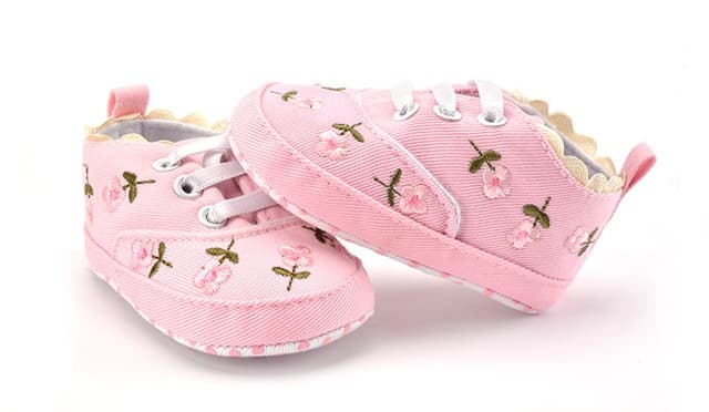 Scarpine per Bambina Lacci Floreali Ricamate Morbide per Camminare per Bambini Piccoli (Rosa)
