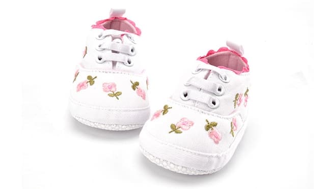 Scarpine per Bambina con Lacci, Ricamo Floreale, Morbide, per Camminare, per Bambini Piccoli (Bianco)