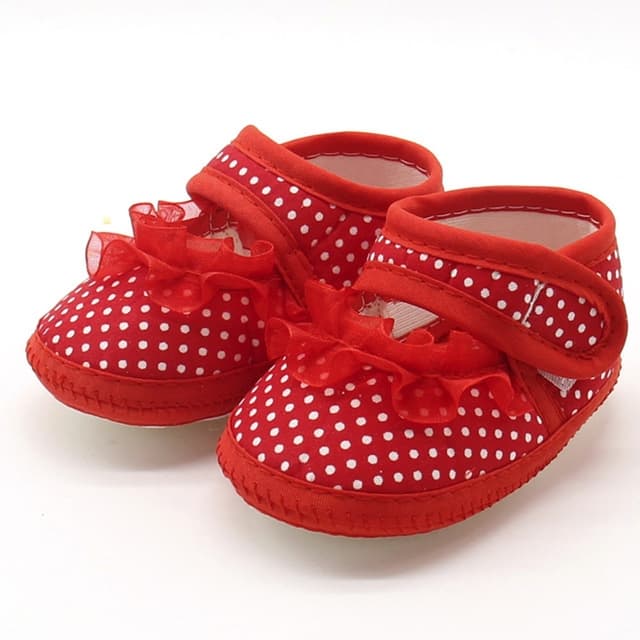 Scarpine per neonate, fiocco a pois, suola morbida, prewalker, calde, casual, basse (fiore rosso)