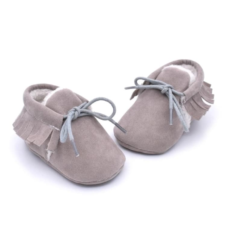 Scarpine Mocassini Baby Frange Suola Morbida Antiscivolo Calzature Culla PU Pelle Scamosciata Prime Scarpe (Grigio)