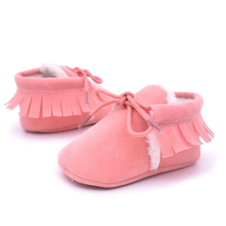 Scarpine Mocassini Bambino Frange Suola Morbida Antiscivolo Calzature Culla Pelle PU Suede Prime Scarpe (Rosa)