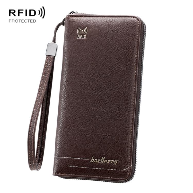 Baellerry C3166 Long Antimagnetic RFID Zipper Clutch Large Capacity Multi-Card Wallet(Dark Brown)