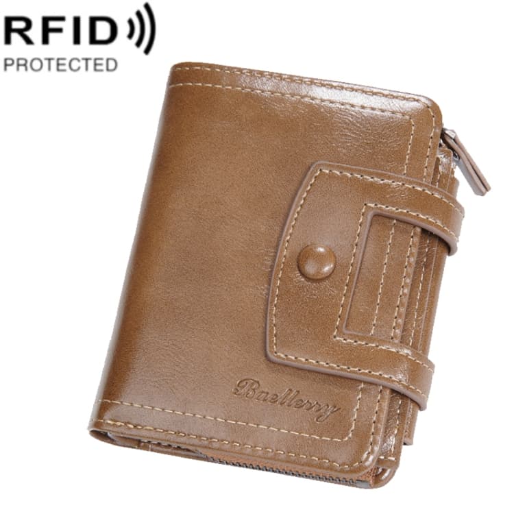 Baellerry D5112 RFID Anti-Theft Multi-Card Slot Buckle Tri-fold Zipper Short Wallet Coin Purse(Brown)