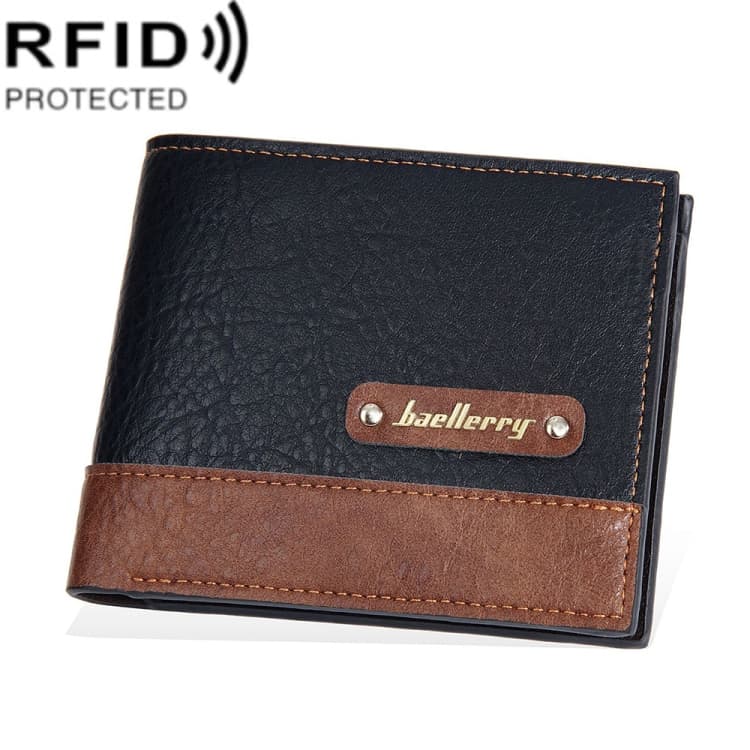 Baellerry DR112 RFID Anti-theft Splicing Horizontal Thin Zipper Wallet Card Holder(Black)