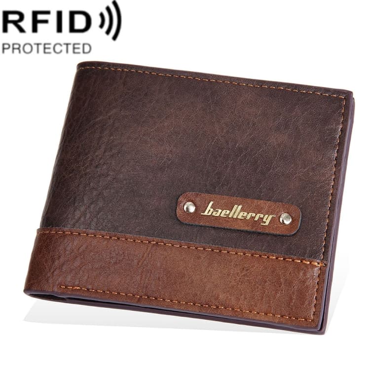 Baellerry DR112 RFID Anti-theft Splicing Horizontal Thin Zipper Wallet Card Holder(Dark Brown)