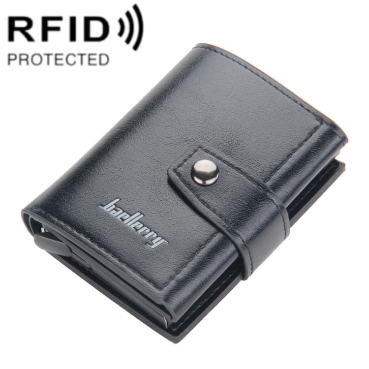 Baellerry RFID Anti-Theft Automatic Pop-Up Card Wallet Buckle Metal Aluminum Shell Card Holder(Black)