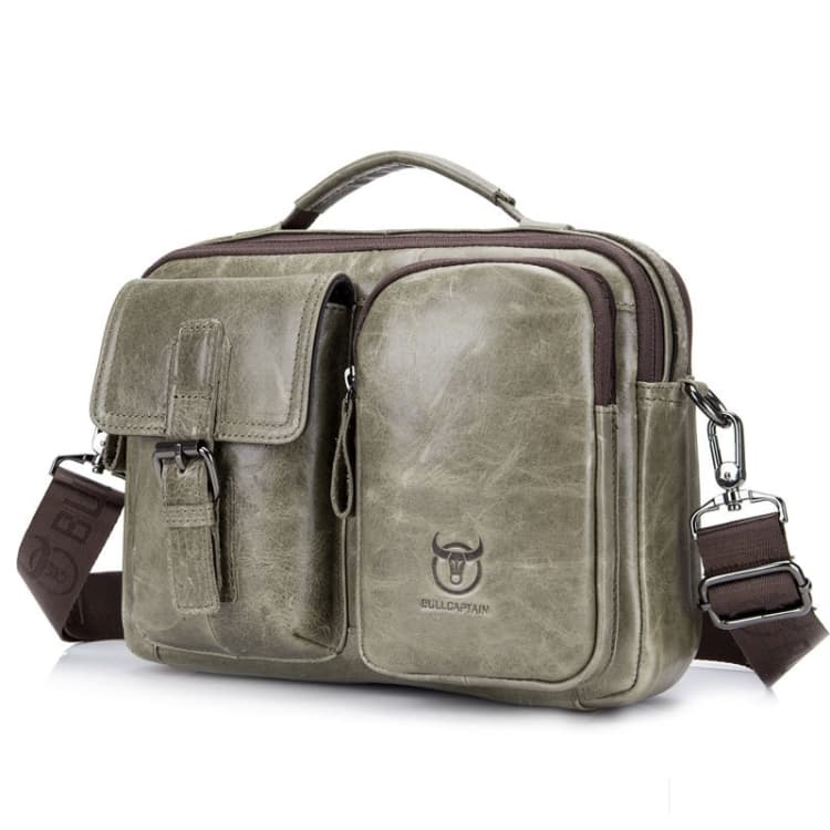 BULL CAPTAIN 036 Men Leather Shoulder Bag Retro First-Layer Cowhide Messenger Bag(Beige)