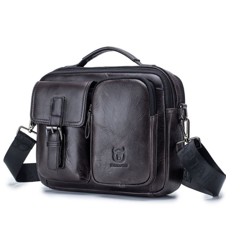 BULL CAPTAIN 036 Men Leather Shoulder Bag Retro First-Layer Cowhide Messenger Bag(Black)
