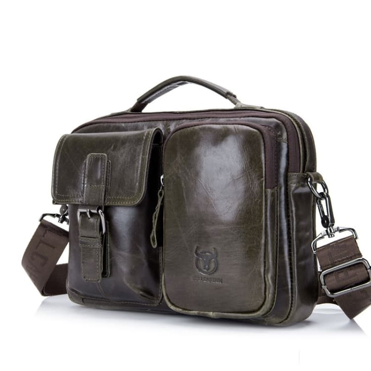 BULL CAPTAIN 036 Men Leather Shoulder Bag Retro First-Layer Cowhide Messenger Bag(Iron Blue)