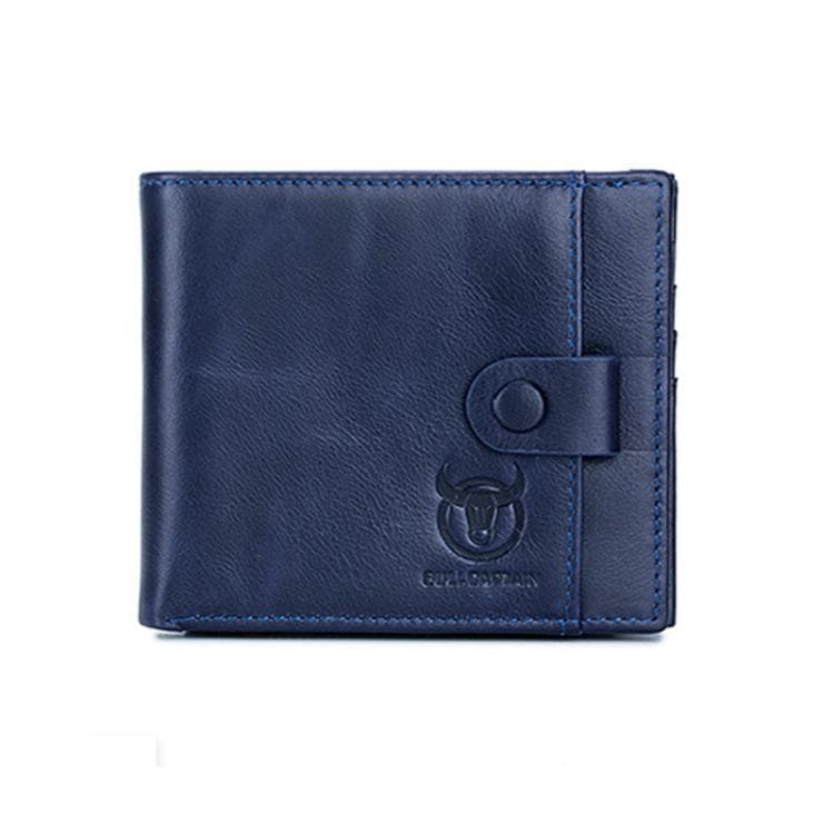 BULL CAPTAIN 038 RFID Anti-Theft Top Layer Cowhide Casual Wallet Driver ID Card Slot Wallet(Blue)