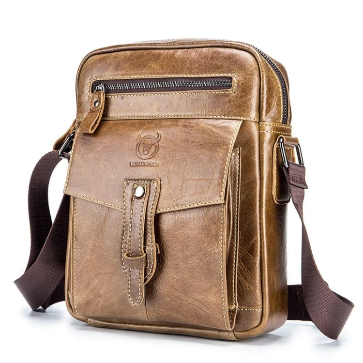 BULL CAPTAIN 053 Men Messenger Bag Cowhide Large Capacity Briefcase, Specification๏ผLarge (Dark Brown)