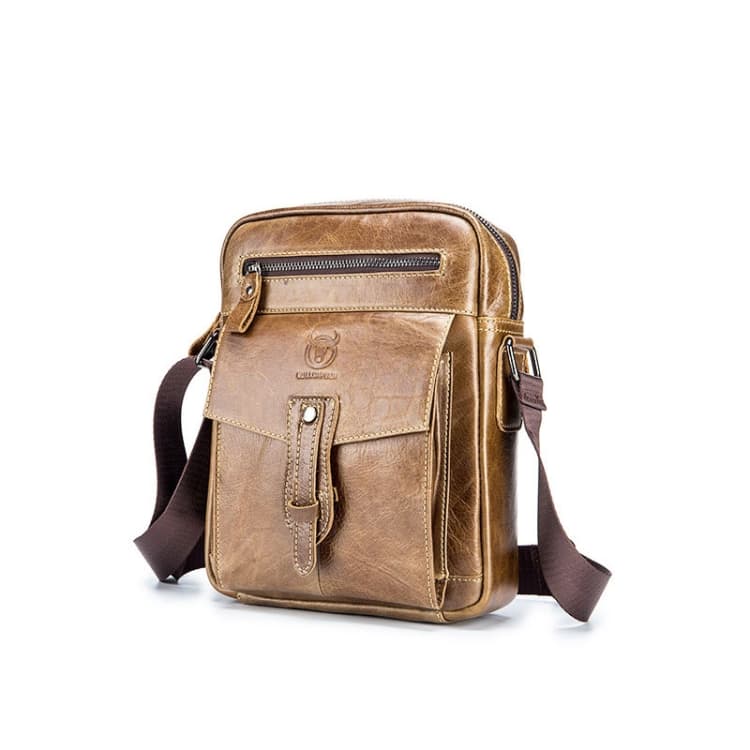 BULL CAPTAIN 053 Men Messenger Bag Cowhide Large Capacity Briefcase, Specification๏ผSmall (Dark Brown)