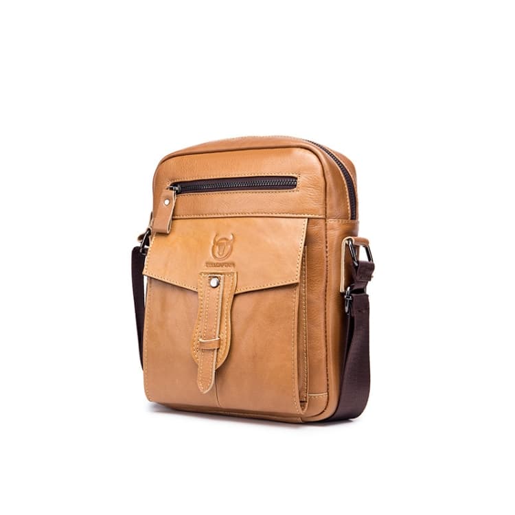 BULL CAPTAIN 053 Men Messenger Bag Cowhide Large Capacity Briefcase, Specification๏ผSmall (Yellow Brown)