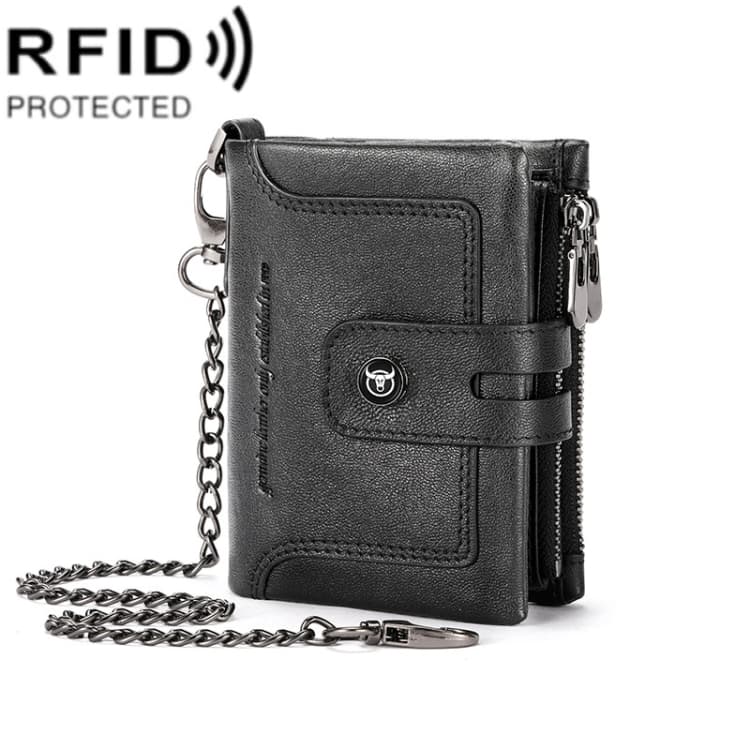 BULL CAPTAIN 088 RFID Anti-Theft Zipper Buckle Multi-Card Slot Cowhide Vertical Wallet(Black)