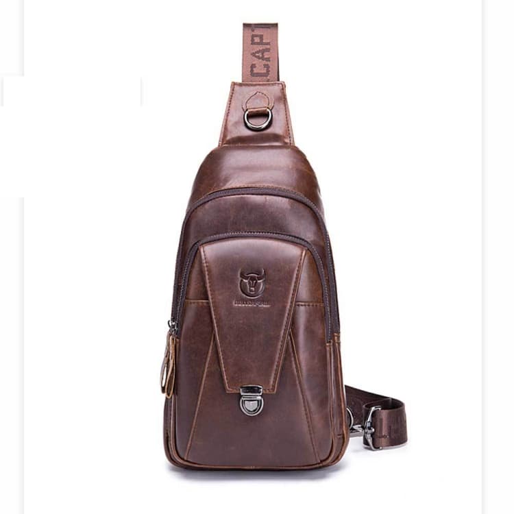 BULL CAPTAIN 110 Men Leather Shoulder Bag Cowhide Leather Multi-Function Chest Bag(Brown)