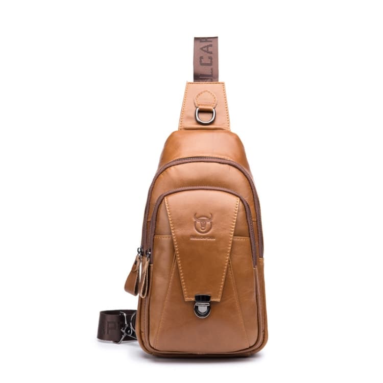BULL CAPTAIN 110 Men Leather Shoulder Bag Cowhide Leather Multi-Function Chest Bag(Yellow Brown)