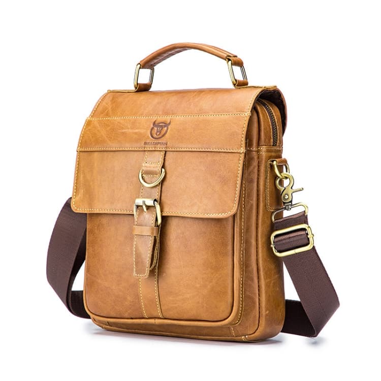 BULL CAPTAIN 302 First-Layer Cowhide Men Casual Shoulder Bag Leather Retro Briefcase(Yellow Brown)