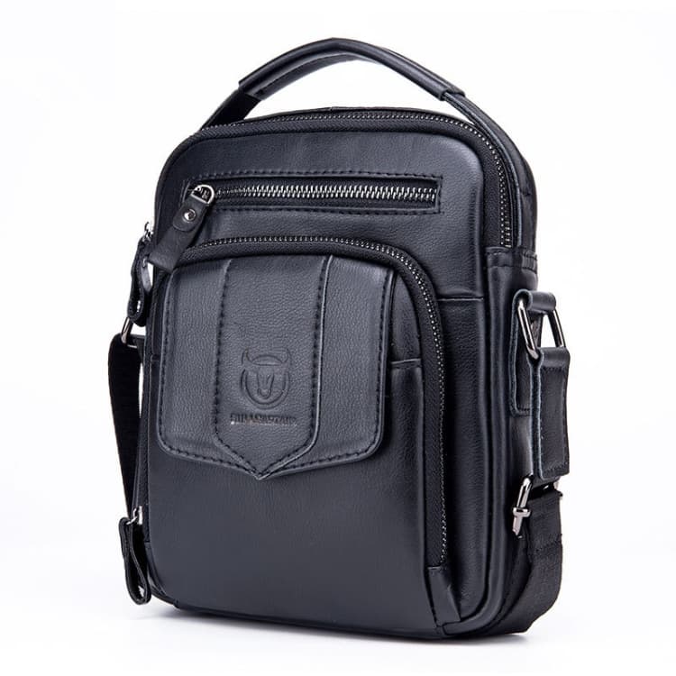 BULL CAPTAIN 777 Men Leather Shoulder Bag First-Layer Cowhide Retro Large Capacity Satchel(Black)