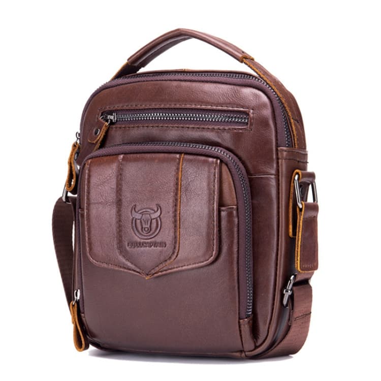 BULL CAPTAIN 777 Men Leather Shoulder Bag First-Layer Cowhide Retro Large Capacity Satchel(Brown)