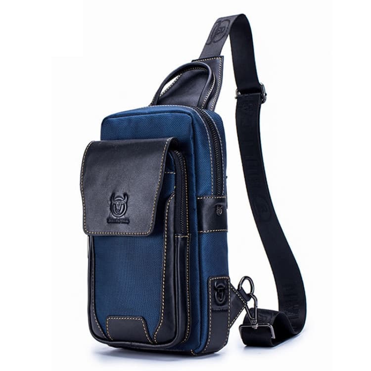 BULL CAPTAIN 9999 Leather Men Chest Bag First-Layer Cowhide Casual Shoulder Bag, Colour: Black Leather Blue