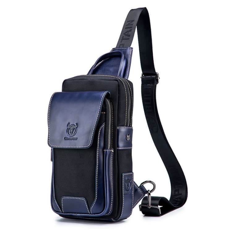 BULL CAPTAIN 9999 Leather Men Chest Bag First-Layer Cowhide Casual Shoulder Bag, Colour: Blue Black
