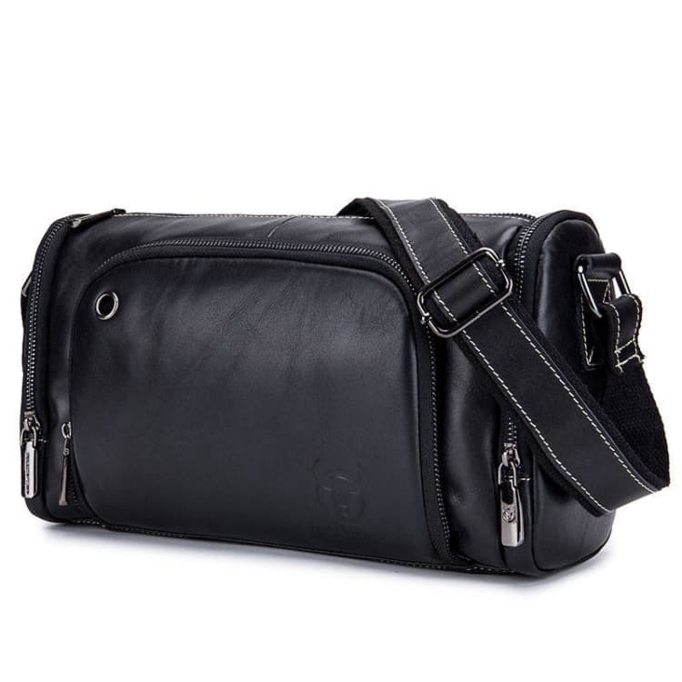 BULL CAPTAIN HKDJB--001 Cowhide Messenger Bag Sports Men Single-shoulder Bag, Colour: Black