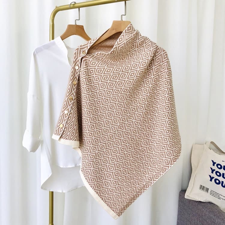 Button Striped Scarf Dual-Use Autumn & Winter Thickened Warmth Imitation Cashmere Shawl(Diamond-Mica)