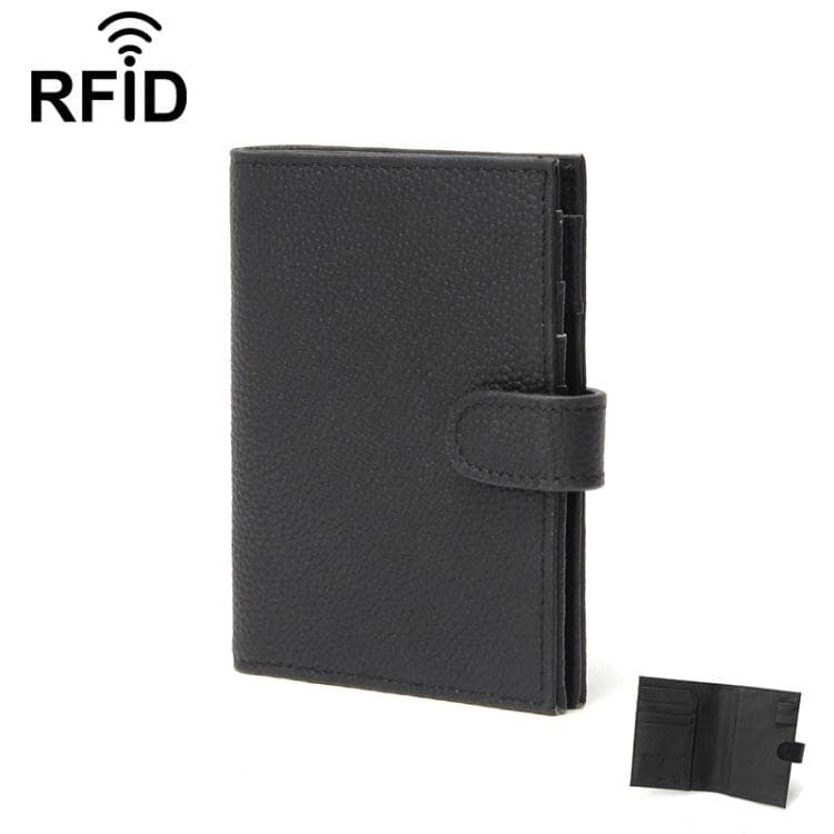 C5588 Leather Unisex Passport Holder Ultra-Thin RFID Multi-Functional Wallet(Black)