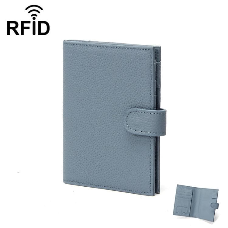 C5588 Leather Unisex Passport Holder Ultra-Thin RFID Multi-Functional Wallet(Blue)