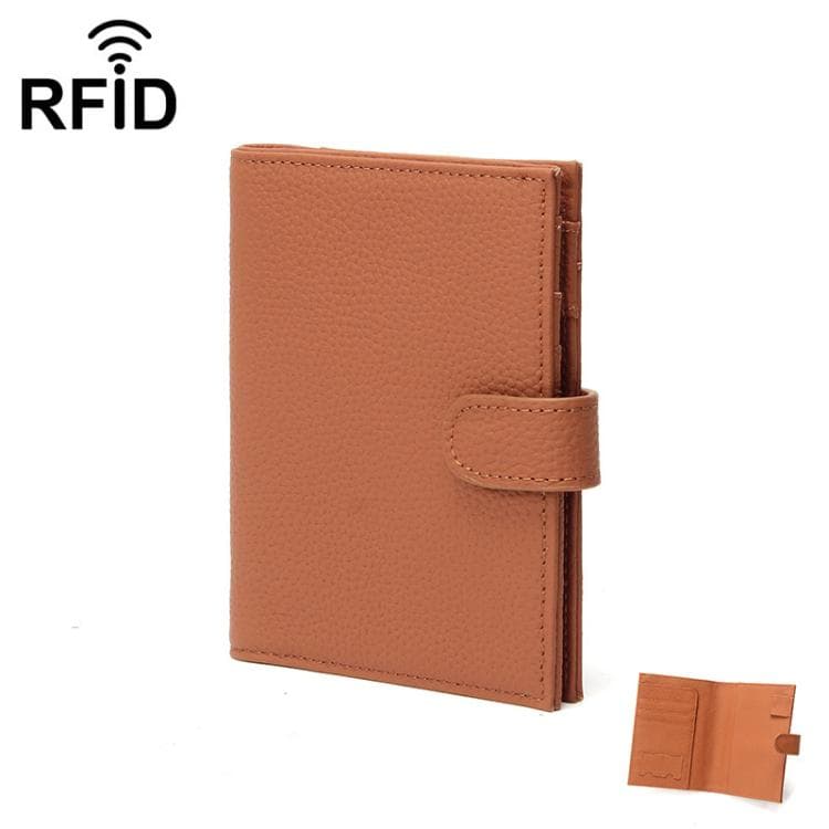 C5588 Leather Unisex Passport Holder Ultra-Thin RFID Multi-Functional Wallet(Brown)