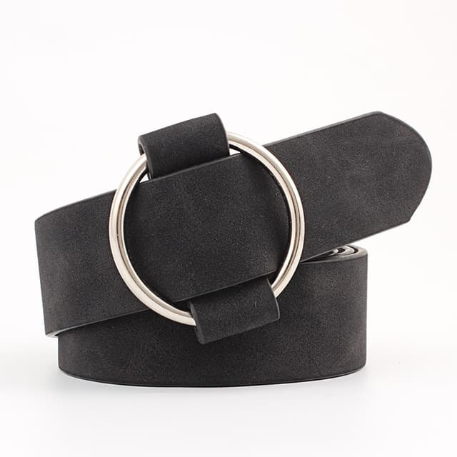Casual Needleless Round Buckle Wide PU Leather Belt for Women, Belt Length:103cm(Black)