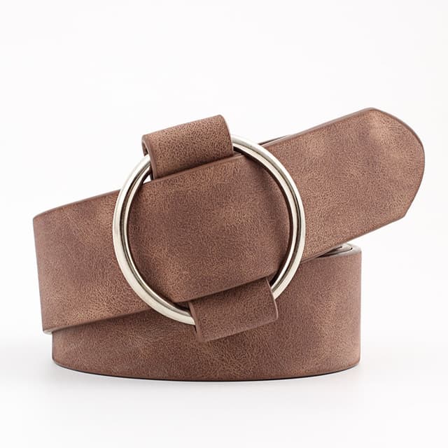Casual Needleless Round Buckle Wide PU Leather Belt for Women, Belt Length:103cm(Coffee)