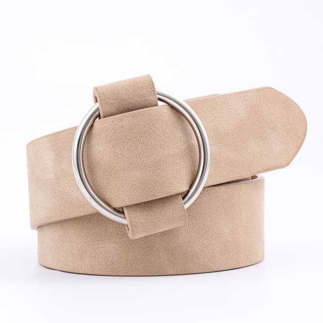 Casual Needleless Round Buckle Wide PU Leather Belt for Women, Belt Length:103cm(khaki)
