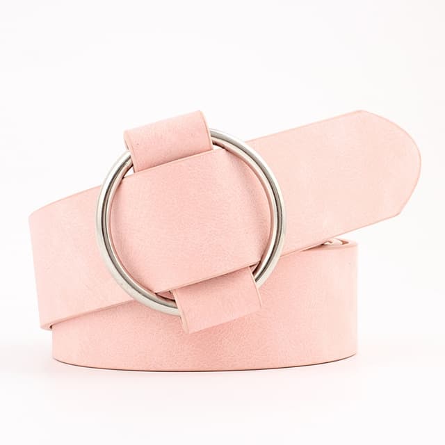 Casual Needleless Round Buckle Wide PU Leather Belt for Women, Belt Length:103cm(Pink)