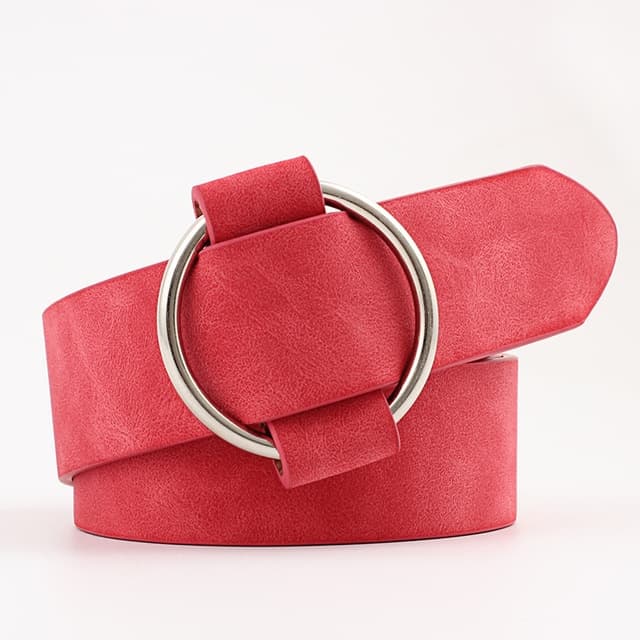 Casual Needleless Round Buckle Wide PU Leather Belt for Women, Belt Length:103cm(Red)