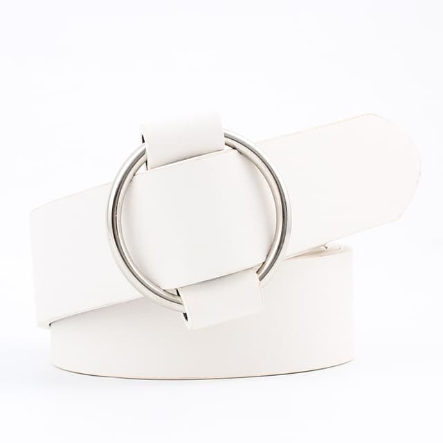 Casual Needleless Round Buckle Wide PU Leather Belt for Women, Belt Length:103cm(White)