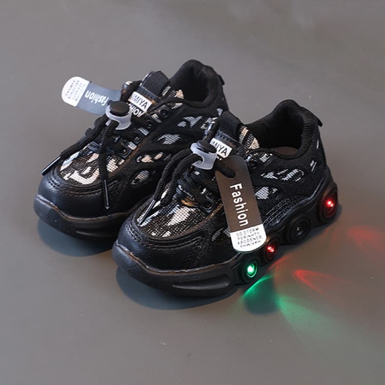 Children LED Light Shoes Webbing Fabric Breathable Luminous Casual Sneakers, Size: 27(Black)