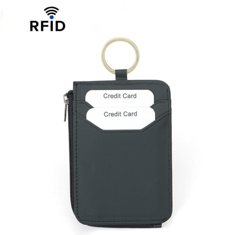 CQ-522 Zippered Coin Card Wallet RFID Anti-Skimming ID Card Case, Spec: Leather Black