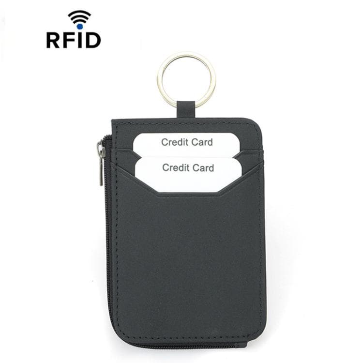 CQ-522 Zippered Coin Card Wallet RFID Anti-Skimming ID Card Case, Spec: Microfiber Black