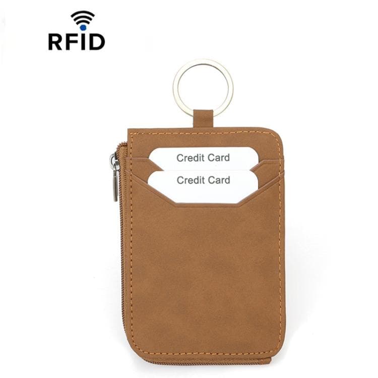 CQ-522 Zippered Coin Card Wallet RFID Anti-Skimming ID Card Case, Spec: Microfiber Brown
