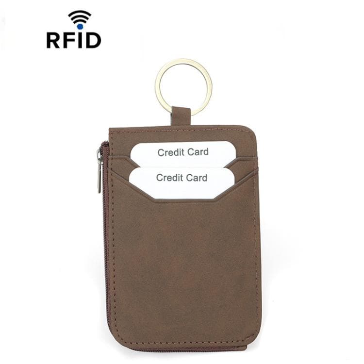 CQ-522 Zippered Coin Card Wallet RFID Anti-Skimming ID Card Case, Spec: Microfiber Coffee