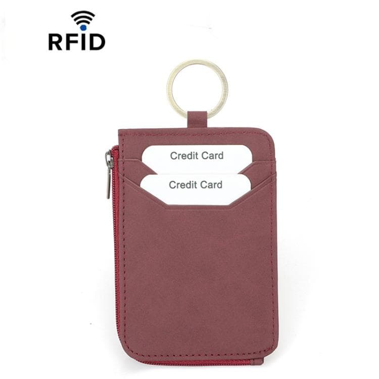 CQ-522 Zippered Coin Card Wallet RFID Anti-Skimming ID Card Case, Spec: Microfiber Red