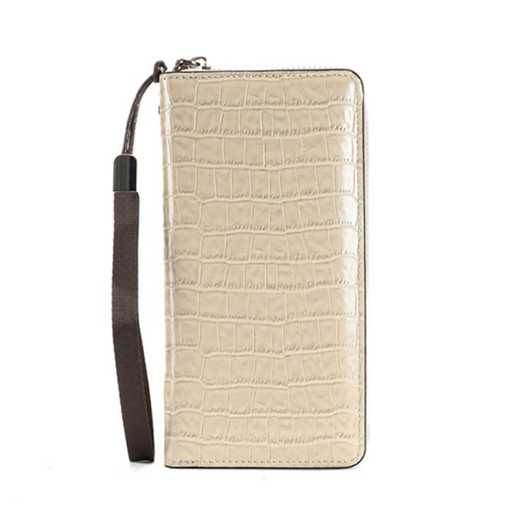 Crocodile Print Long Ladies Clutch Bag Multi Card Position Zipper Wristlet Pouch(Beige)