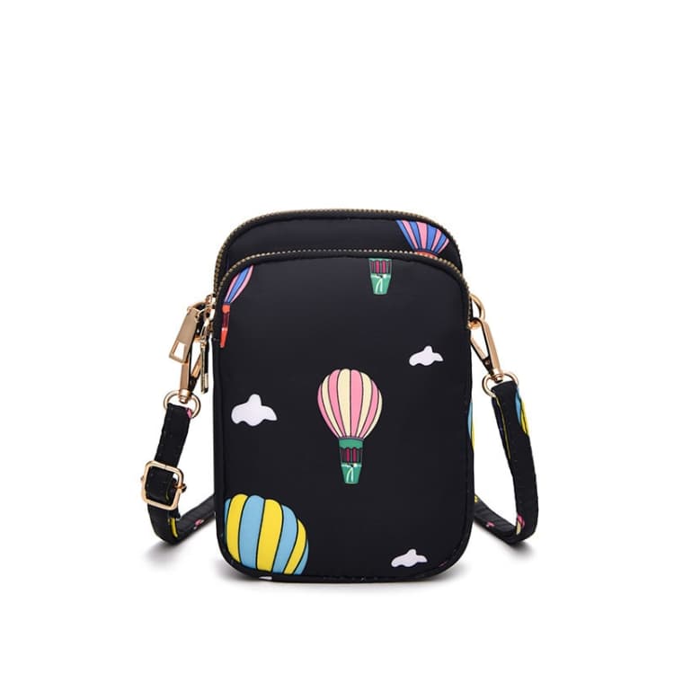 Crossbody Mobile Phone Bag Mini Vertical Coin Purse For Women Back Headphone Hole Design(Black Balloon)