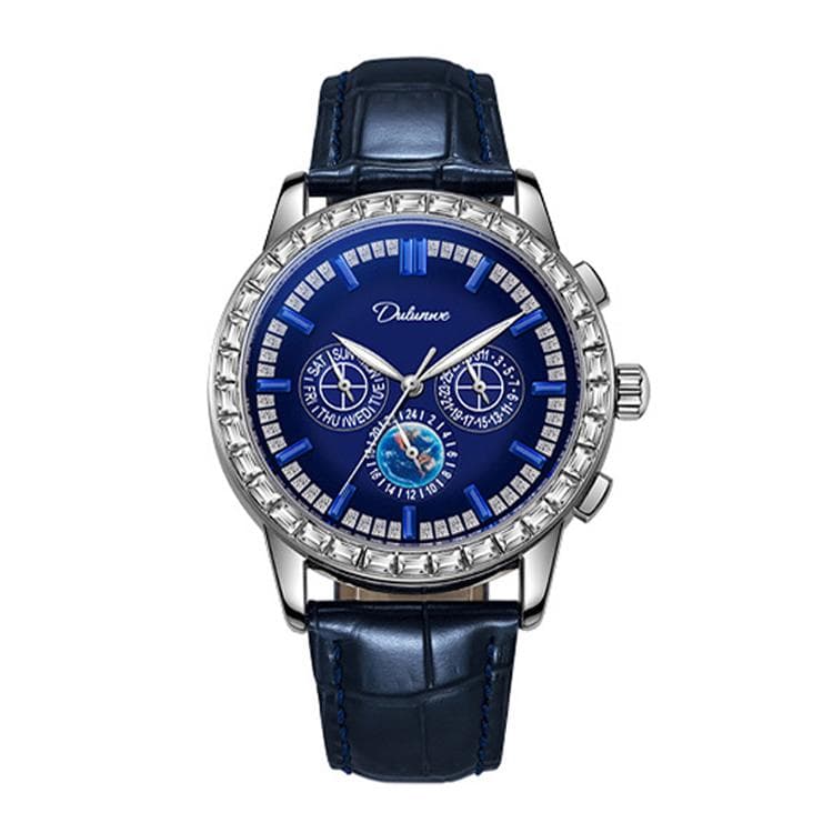Dulunwe 30m Waterproof Luminous Zircon Automatic Mechanical Watch, Color: 6050 Blue Leather Strap