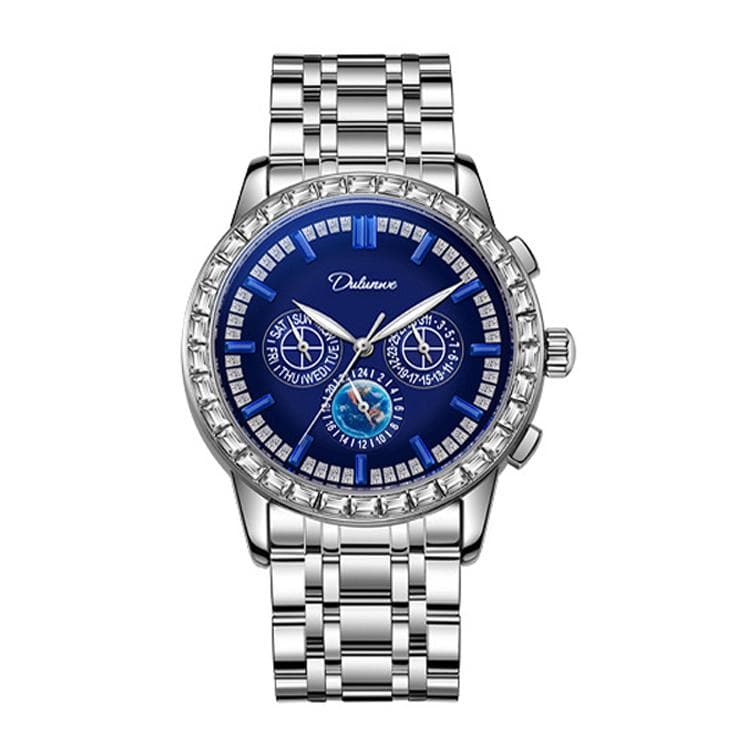 Dulunwe 30m Waterproof Luminous Zircon Automatic Mechanical Watch, Color: 6050 Blue Steel Strap