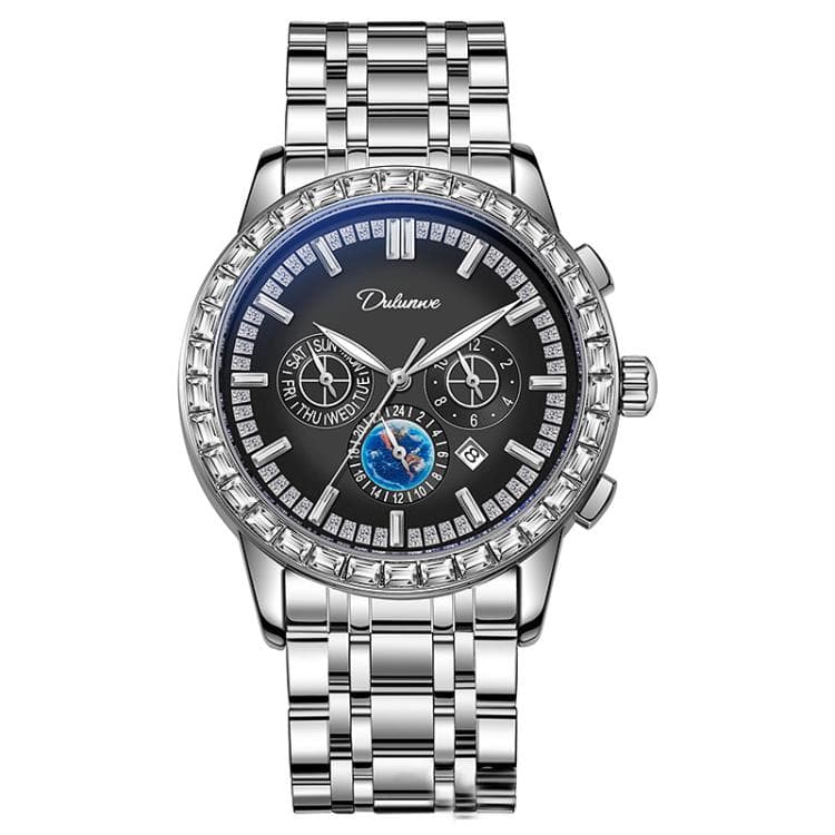 Dulunwe 30m Waterproof Luminous Zircon Automatic Mechanical Watch, Color: 6050A Black Steel Strap