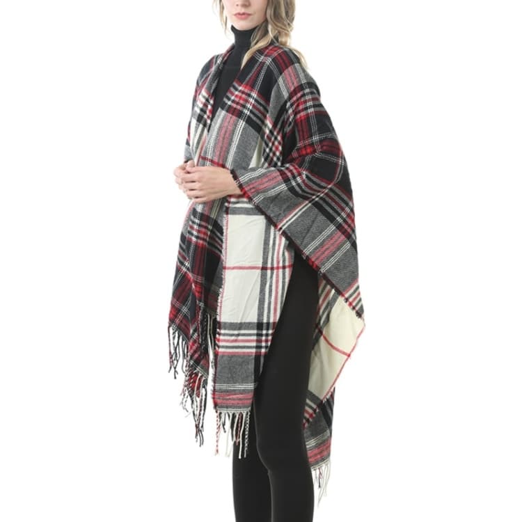 Scialle classico a quadri con frange, mantella in cashmere imitazione spessa (P26)