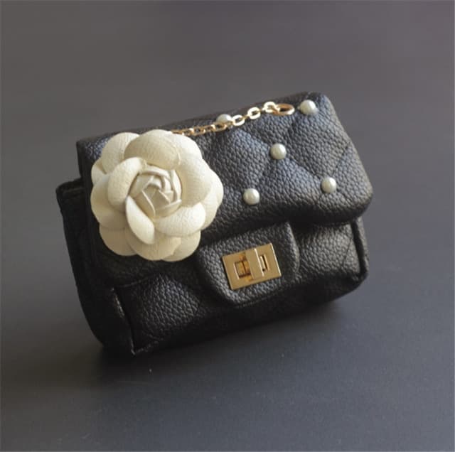 Flower Rivet Glitter Metal Chain Kid Shoulder Bag(Black)
